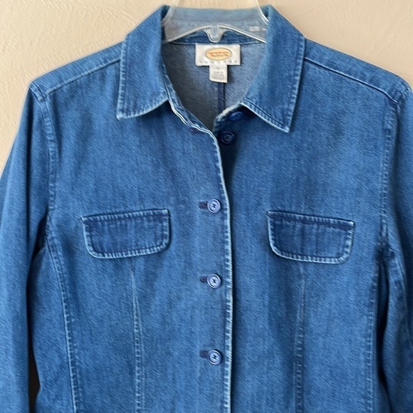 Talbots denim jacket pocket flaps on front size seam detail medium petite - Picture 2 of 16